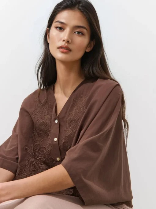 Blusen, Hemden>MOHITO Bluse mit Kontrastborte Dunkelbraun