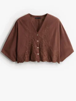 Blusen, Hemden></noscript>MOHITO Bluse mit Kontrastborte Dunkelbraun