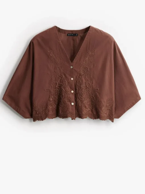Blusen, Hemden>MOHITO Bluse mit Kontrastborte Dunkelbraun
