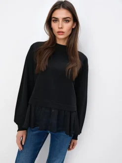 Sweatshirts>MOHITO Bluse mit Rüsche Schwarz