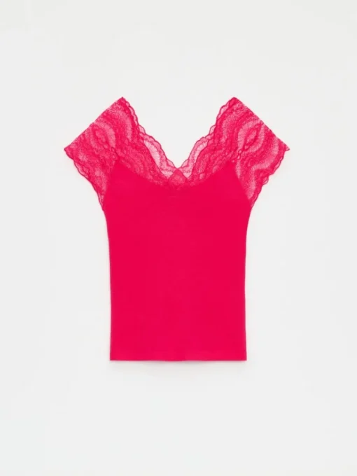 Blusen, Hemden>MOHITO Bluse mit Spitze Fuchsia