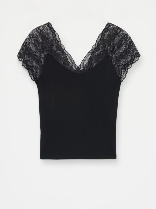 Blusen, Hemden>MOHITO Bluse mit Spitze Schwarz