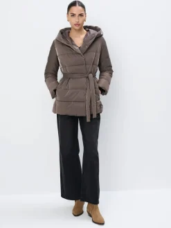 Jacken, Mäntel>MOHITO Braune Steppjacke mit Kapuze und Taillengürtel Dunkelbraun