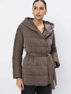 Jacken, Mäntel>MOHITO Braune Steppjacke mit Kapuze und Taillengürtel Dunkelbraun