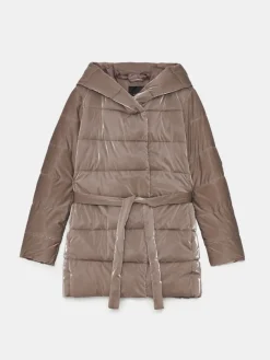 Jacken, Mäntel></noscript>MOHITO Braune Steppjacke mit Kapuze und Taillengürtel Dunkelbraun
