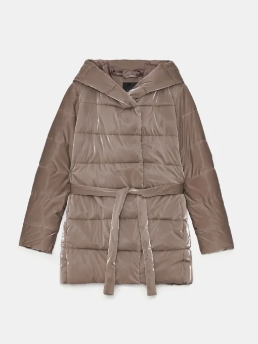 Jacken, Mäntel>MOHITO Braune Steppjacke mit Kapuze und Taillengürtel Dunkelbraun