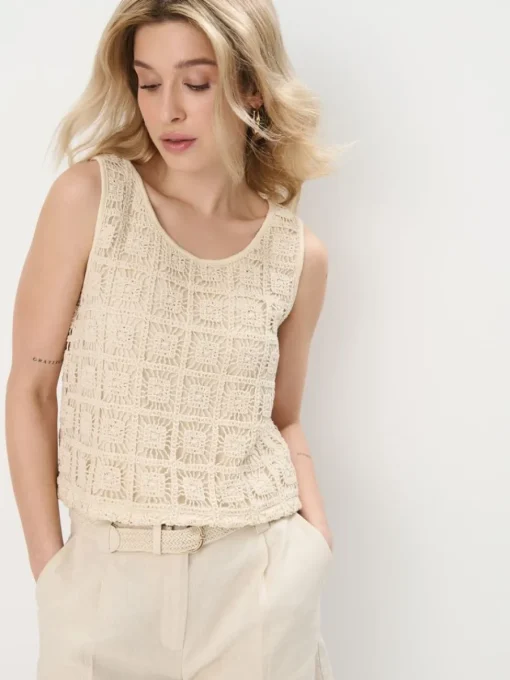 Leinen|T-shirts, Tops>MOHITO Broderie anglaise cami top Creme