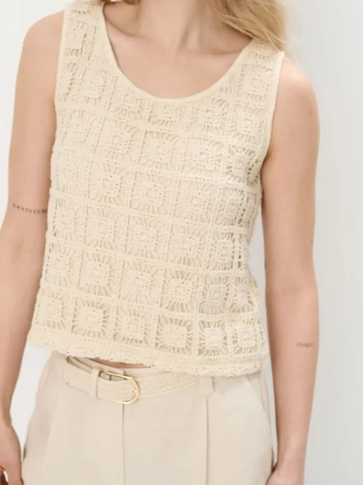 Leinen|T-shirts, Tops>MOHITO Broderie anglaise cami top Creme