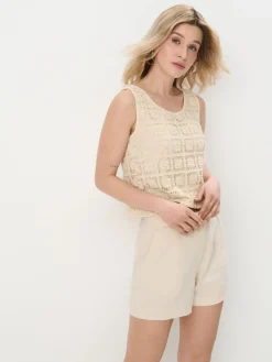 Leinen|T-shirts, Tops></noscript>MOHITO Broderie anglaise cami top Creme