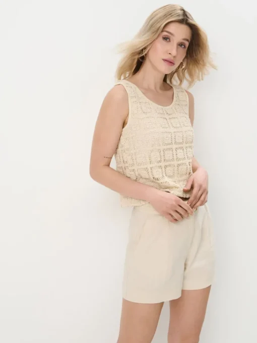 Leinen|T-shirts, Tops>MOHITO Broderie anglaise cami top Creme