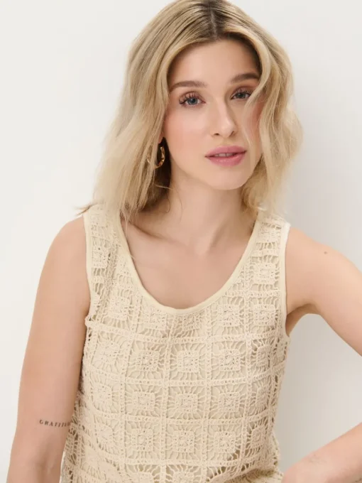 Leinen|T-shirts, Tops>MOHITO Broderie anglaise cami top Creme