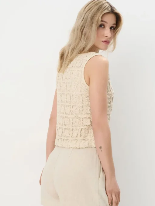 Leinen|T-shirts, Tops>MOHITO Broderie anglaise cami top Creme