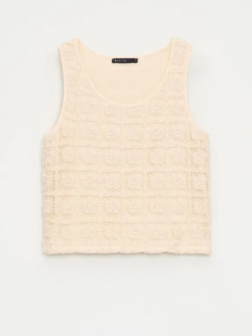 Leinen|T-shirts, Tops>MOHITO Broderie anglaise cami top Creme