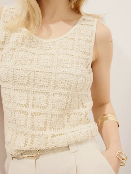 Leinen>MOHITO Broderie anglaise cami top Creme