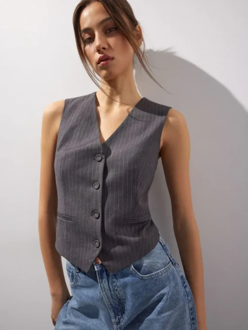 Anzüge|Blazer>MOHITO Elegante Weste mit Streifen Grau