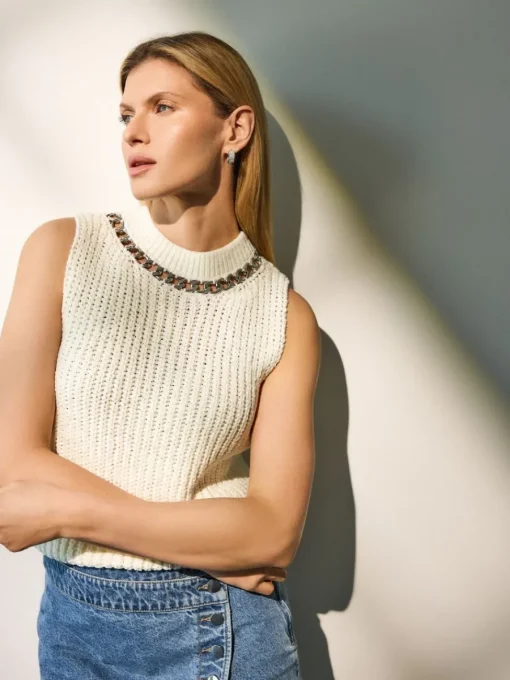 Pullover>MOHITO Elegantes Stricktop mit Kette Creme