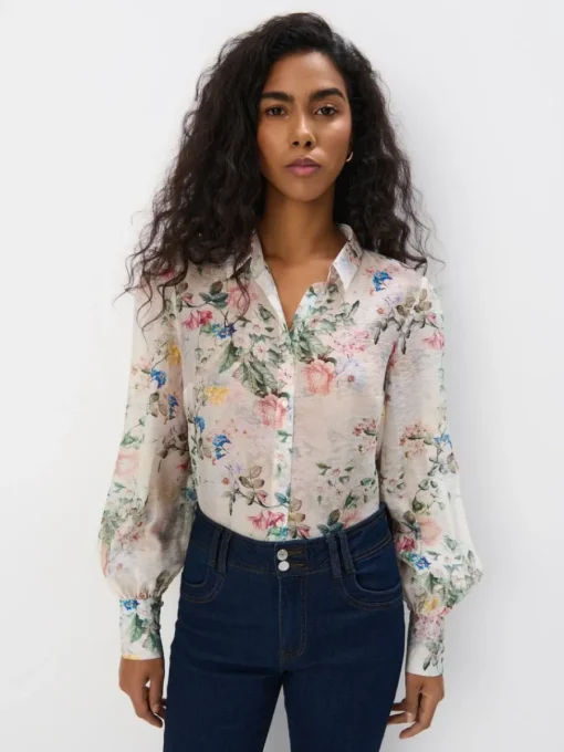Blusen, Hemden>MOHITO Geblümte Hemdbluse Nude