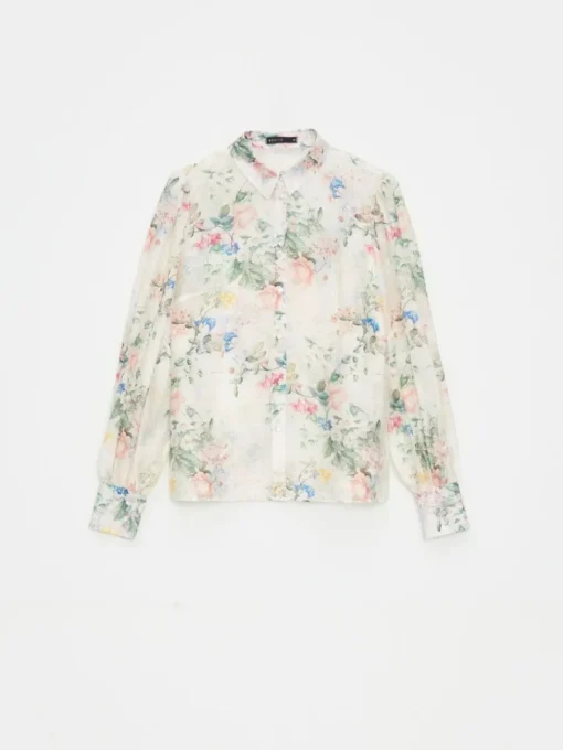 Blusen, Hemden>MOHITO Geblümte Hemdbluse Nude
