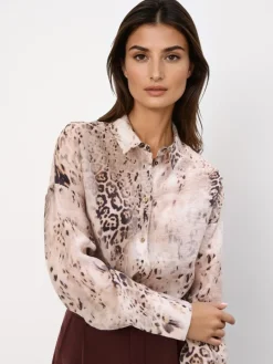 Blusen, Hemden>MOHITO Gemusterte Hemdbluse Beige