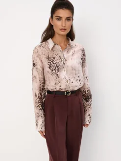 Blusen, Hemden>MOHITO Gemusterte Hemdbluse Beige