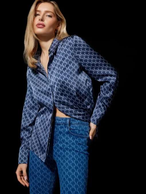 Blusen, Hemden>MOHITO Gemusterte Hemdbluse Navy