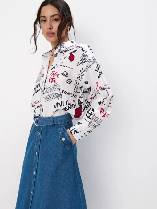 Blusen, Hemden>MOHITO Gemusterte Hemdbluse Rot