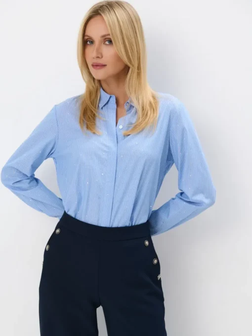 Blusen, Hemden>MOHITO Gestreifte Hemdbluse mit hohem Baumwollanteil Hellblau