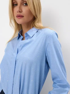 Blusen, Hemden></noscript>MOHITO Gestreifte Hemdbluse mit hohem Baumwollanteil Hellblau
