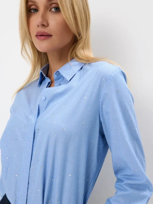 Blusen, Hemden>MOHITO Gestreifte Hemdbluse mit hohem Baumwollanteil Hellblau