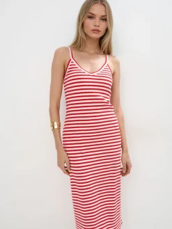 Frühlingskleider|Kleider, Overalls>MOHITO Gestreiftes Midikleid Rot
