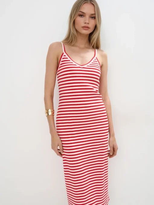 Frühlingskleider|Kleider, Overalls>MOHITO Gestreiftes Midikleid Rot