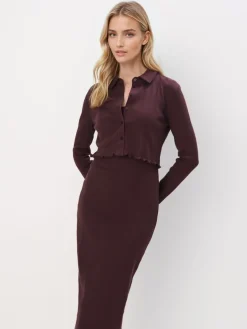 Frühlingskleider|Kleider, Overalls>MOHITO Gestreiftes Midikleid Dunkelrot