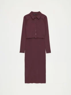 Frühlingskleider|Kleider, Overalls></noscript>MOHITO Gestreiftes Midikleid Dunkelrot