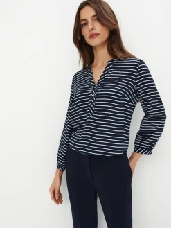 Blusen, Hemden>MOHITO Gestreiftes Oberteil mit hohem Viskoseanteil Navy