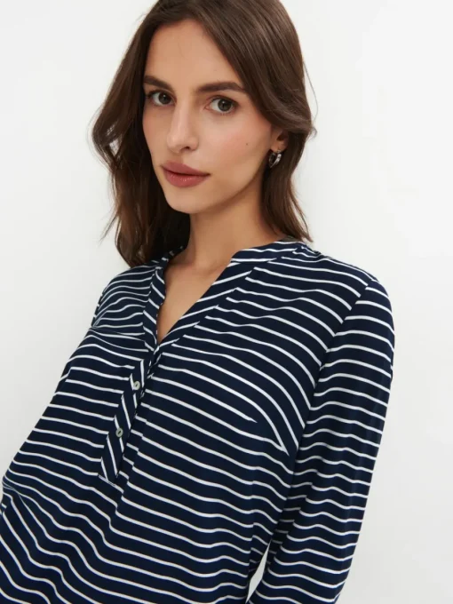Blusen, Hemden>MOHITO Gestreiftes Oberteil mit hohem Viskoseanteil Navy