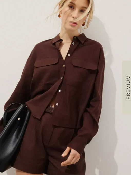 Premium Selection|Leinen>MOHITO Hemdbluse aus Leinenmischung mit hohem Viskoseanteil Dunkelbraun