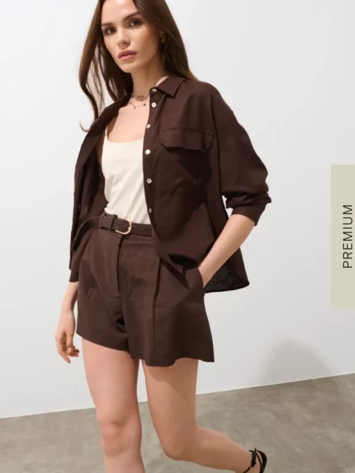 Premium Selection|Leinen>MOHITO Hemdbluse aus Leinenmischung mit hohem Viskoseanteil Dunkelbraun