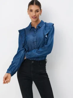 Blusen, Hemden>MOHITO Hemdbluse mit Rüschen Blau