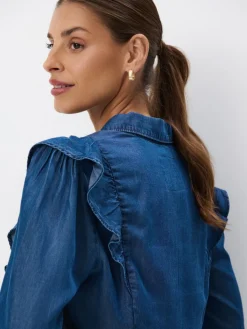 Blusen, Hemden></noscript>MOHITO Hemdbluse mit Rüschen Blau