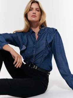 Blusen, Hemden></noscript>MOHITO Hemdbluse mit Rüschen Blau