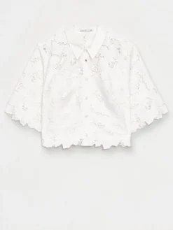 Blusen, Hemden></noscript>MOHITO Hemdbluse mit Stickereidetail Creme