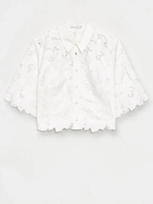 Blusen, Hemden>MOHITO Hemdbluse mit Stickereidetail Creme