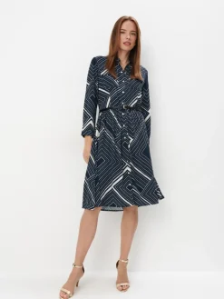 Midi, Maxikleider|Kleider, Overalls>MOHITO Hemdblusenkleid aus Viskose Navy