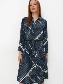 Midi, Maxikleider|Kleider, Overalls>MOHITO Hemdblusenkleid aus Viskose Navy