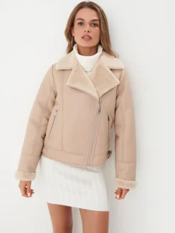 Jacken, Mäntel>MOHITO Jacke mit Pelzkragen Beige