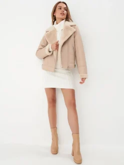Jacken, Mäntel></noscript>MOHITO Jacke mit Pelzkragen Beige