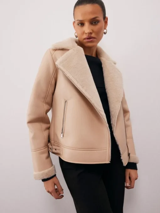 Jacken, Mäntel>MOHITO Jacke mit Pelzkragen Beige