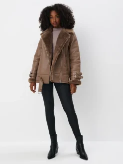 Jacken, Mäntel>MOHITO Jacke mit Pelzkragen Beige