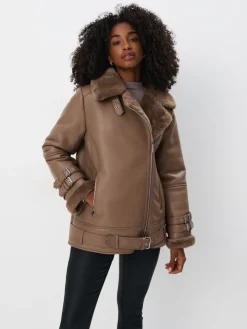 Jacken, Mäntel>MOHITO Jacke mit Pelzkragen Beige