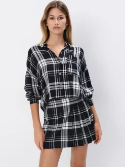 Blusen, Hemden>MOHITO Karierte Hemdbluse mit hohem Viskoseanteil Grau